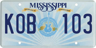 MS license plate KOB103