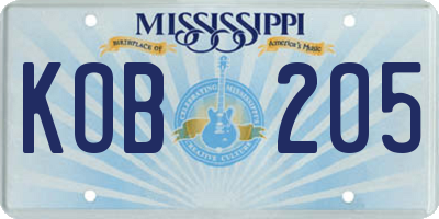 MS license plate KOB205