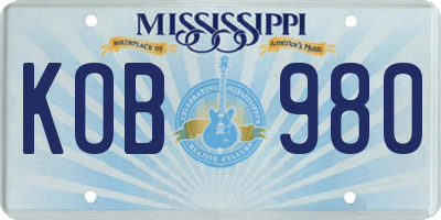 MS license plate KOB980