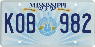 MS license plate KOB982