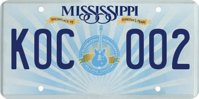 MS license plate KOC002