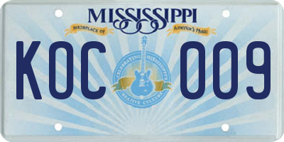 MS license plate KOC009