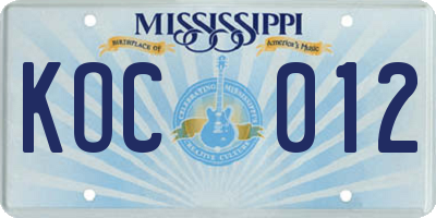 MS license plate KOC012
