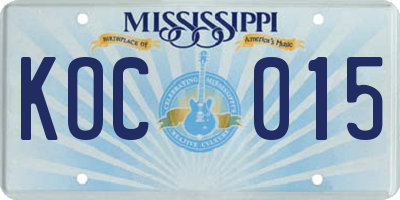 MS license plate KOC015