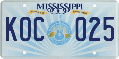 MS license plate KOC025