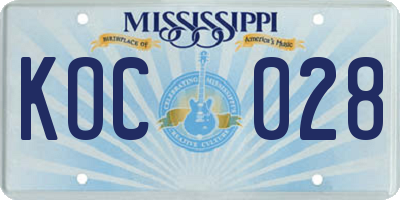 MS license plate KOC028