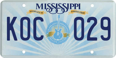 MS license plate KOC029