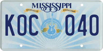 MS license plate KOC040
