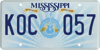 MS license plate KOC057