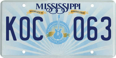 MS license plate KOC063