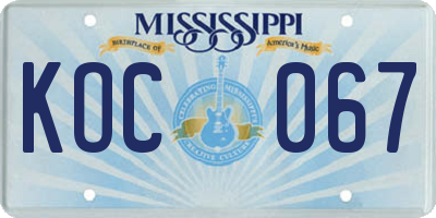 MS license plate KOC067