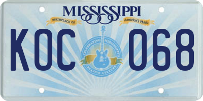 MS license plate KOC068