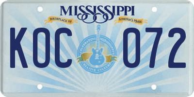MS license plate KOC072