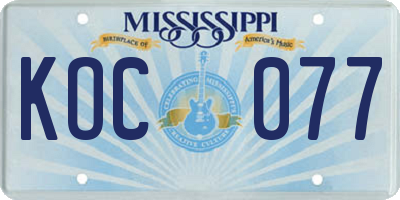 MS license plate KOC077