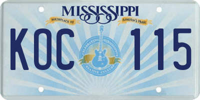 MS license plate KOC115