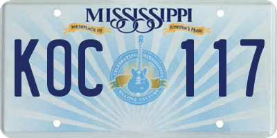 MS license plate KOC117