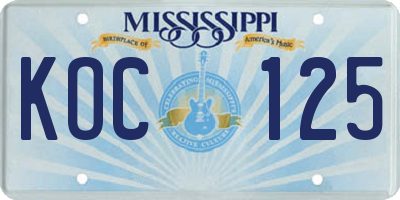 MS license plate KOC125