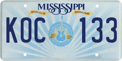 MS license plate KOC133