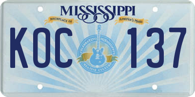 MS license plate KOC137