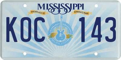 MS license plate KOC143