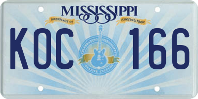 MS license plate KOC166