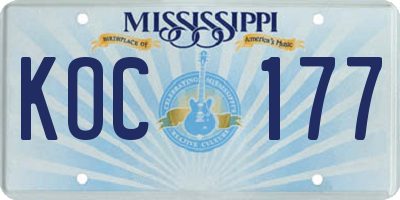 MS license plate KOC177