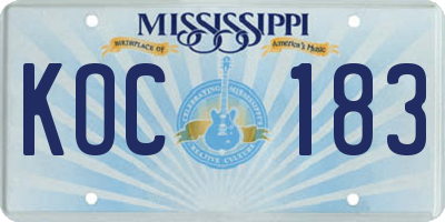 MS license plate KOC183