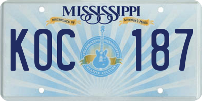 MS license plate KOC187