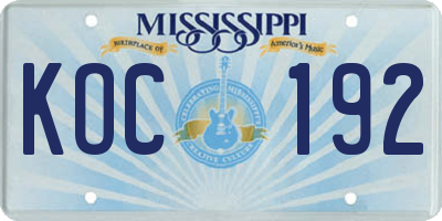 MS license plate KOC192