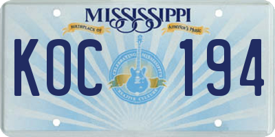 MS license plate KOC194