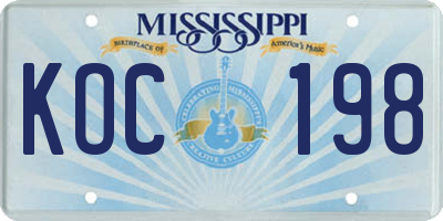 MS license plate KOC198