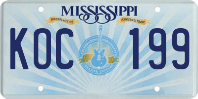 MS license plate KOC199