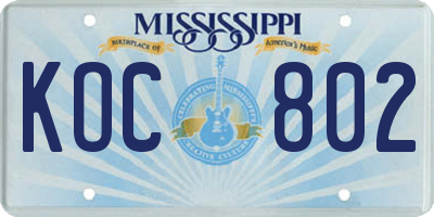 MS license plate KOC802