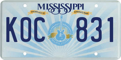 MS license plate KOC831