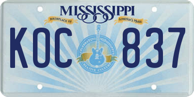 MS license plate KOC837