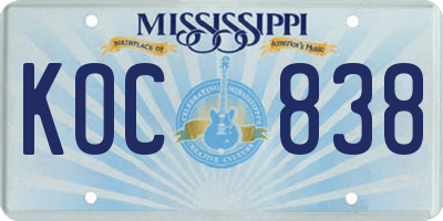 MS license plate KOC838