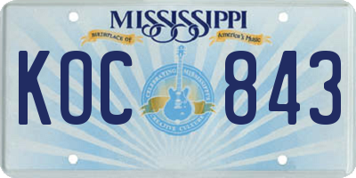 MS license plate KOC843