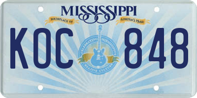 MS license plate KOC848