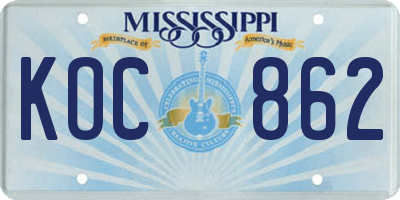 MS license plate KOC862
