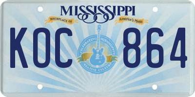 MS license plate KOC864