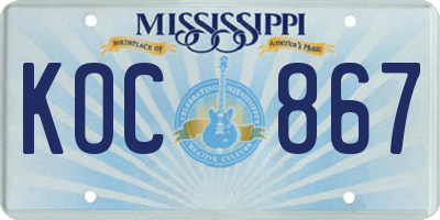 MS license plate KOC867