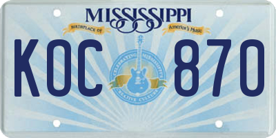 MS license plate KOC870