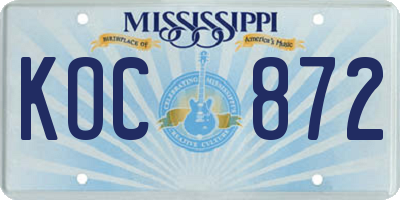 MS license plate KOC872