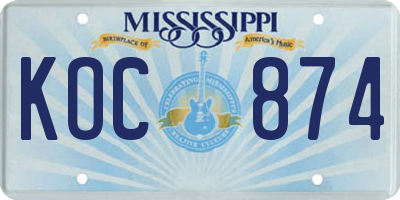 MS license plate KOC874