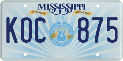 MS license plate KOC875