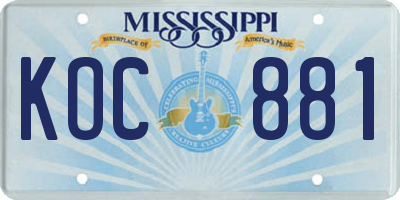 MS license plate KOC881