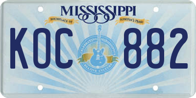 MS license plate KOC882
