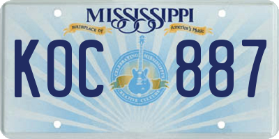 MS license plate KOC887