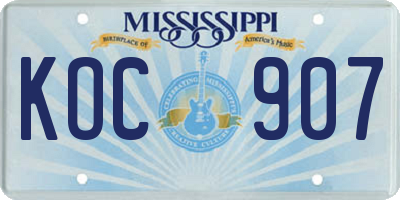 MS license plate KOC907