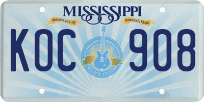 MS license plate KOC908